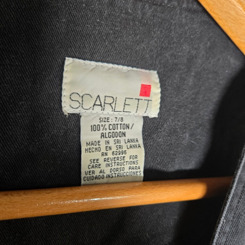 Vtg Scarlett Denim Dress 7/8 Black Button Flare Mini 90s Y2K Goth Biker Cyber - Picture 4 of 6